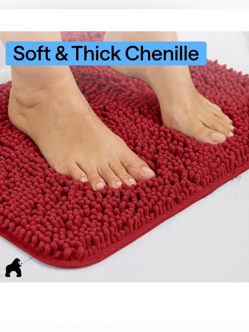 Gorilla Grip Red Chenille Bath Rug - Soft Non-Slip Bath Mat (30x20)